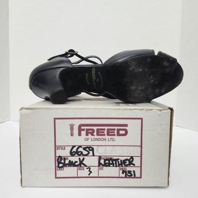 Freed of London Style 6659 Classic Black Leather T Strap Dance Heels Womens Size 3 With Box