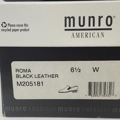 Munro American Roma Black Leather Slip On Heels Womens Size 6 1/2 W With Box