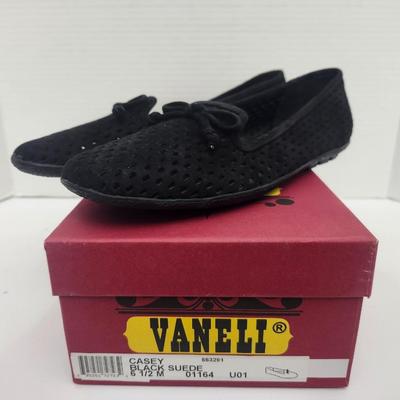 Vaneli Casey Black Suede Perforated Slip On Loafers Womens Size 6 1/2 M With Box