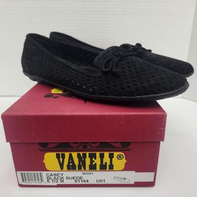 Vaneli Casey Black Suede Perforated Slip On Loafers Womens Size 6 1/2 M With Box