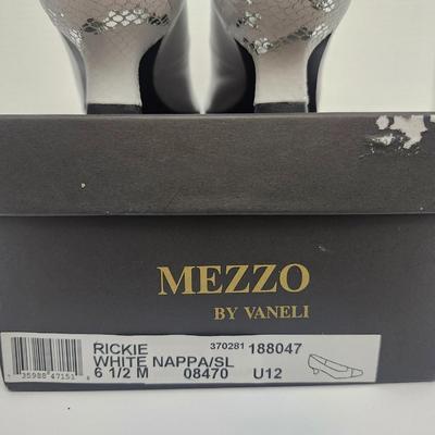 Mezzo by Vaneli Rickie White Nappa Slip On Heels Womens Size 6 1/2 M With Box
