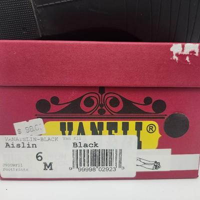 Vaneli Aislin Black Leather Peep Toe Heels Womens Size 6 M Slip On Shoes With Box