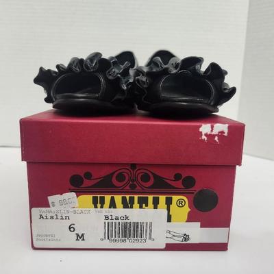 Vaneli Aislin Black Leather Peep Toe Heels Womens Size 6 M Slip On Shoes With Box