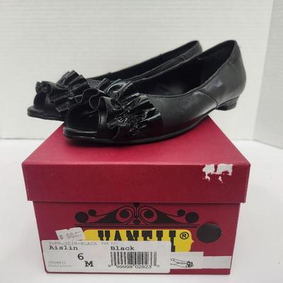 Vaneli Aislin Black Leather Peep Toe Heels Womens Size 6 M Slip On Shoes With Box