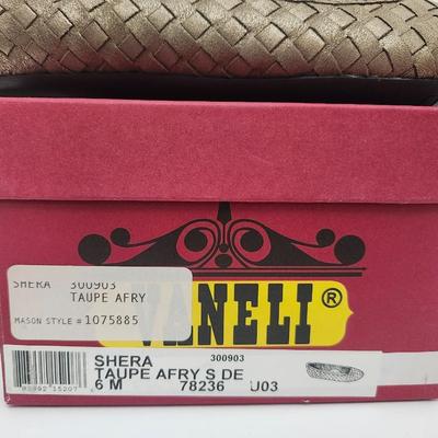 Vaneli Shera Taupe Afry Leather Woven Flats Womens Size 6 M Slip On Shoes With Box