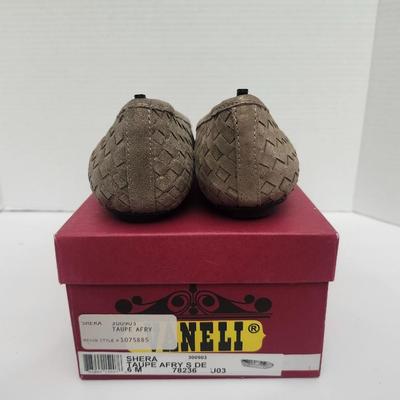 Vaneli Shera Taupe Afry Leather Woven Flats Womens Size 6 M Slip On Shoes With Box