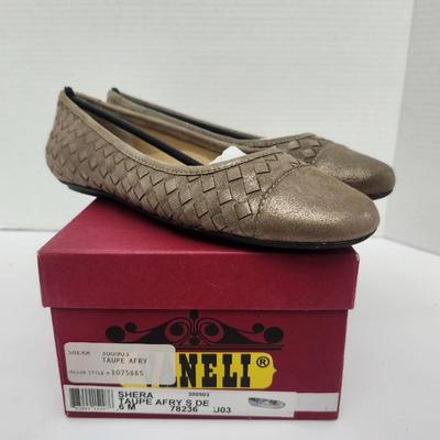 Vaneli Shera Taupe Afry Leather Woven Flats Womens Size 6 M Slip On Shoes With Box