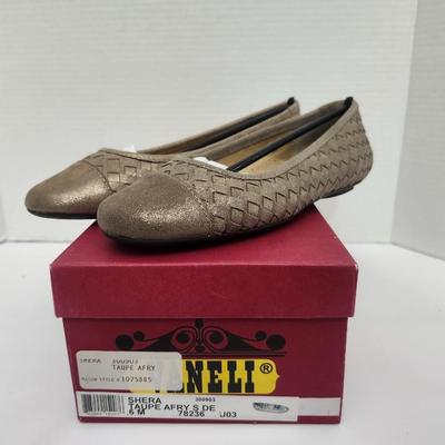 Vaneli Shera Taupe Afry Leather Woven Flats Womens Size 6 M Slip On Shoes With Box