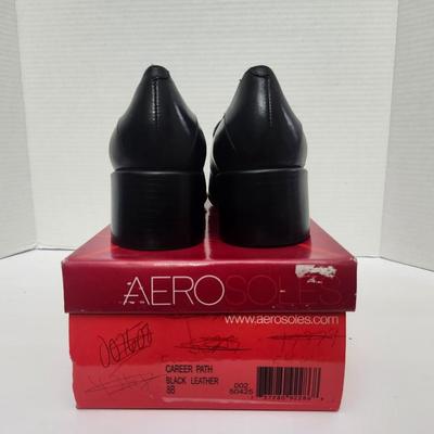 Aerosoles Career Path Black Leather Slip On Heeled Loafers Women Size 8B Classic Work Shoes