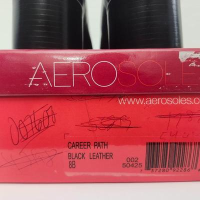 Aerosoles Career Path Black Leather Slip On Heeled Loafers Women Size 8B Classic Work Shoes