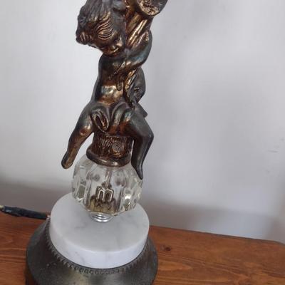 Vintage Pot Metal Cherub Post Table Lamp with Teardrop Crystal Accents