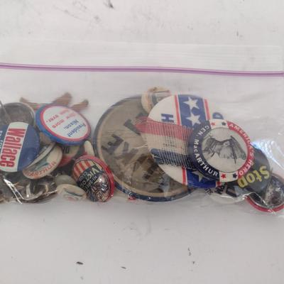 Collection of Vintage Political Pins Includes McCarthur, Eisenhower, Nixon, Wallce, Others