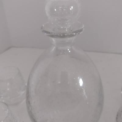 Glass Decanter with Six High Ball Tumblers Strawberry Seed Design