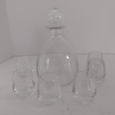 Glass Decanter with Six High Ball Tumblers Strawberry Seed Design