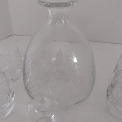 Glass Decanter with Six High Ball Tumblers Strawberry Seed Design
