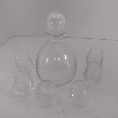 Glass Decanter with Six High Ball Tumblers Strawberry Seed Design