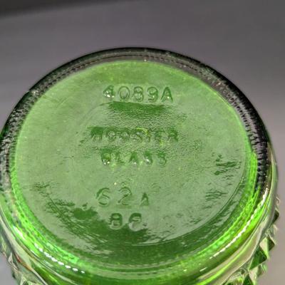 Vintage Green Hoosier Glass Vase Diamond Cut