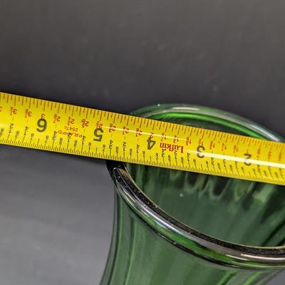 Vintage Green Hoosier Glass Vase Diamond Cut