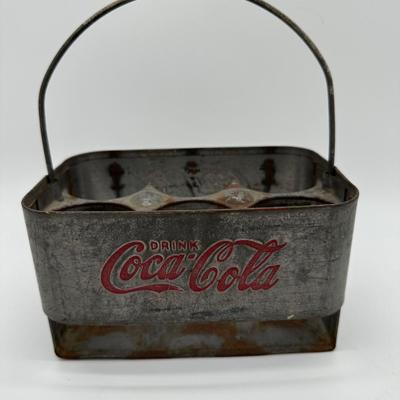 Vintage Galvanized Coca-Cola 6-Bottle Carrier w/ Handle – Original Patina