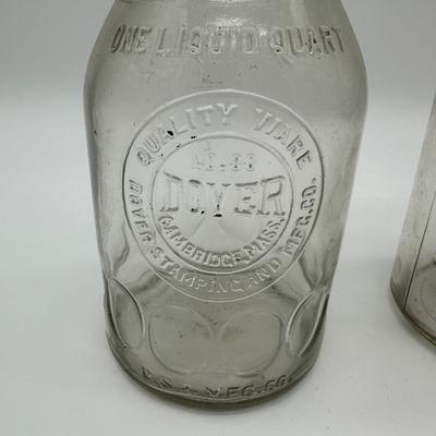 Pair of Antique Glass Oil Bottles w/ Original Pour Spouts