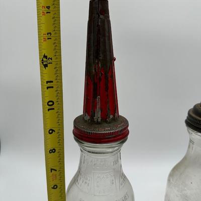 Pair of Antique Glass Oil Bottles w/ Original Pour Spouts