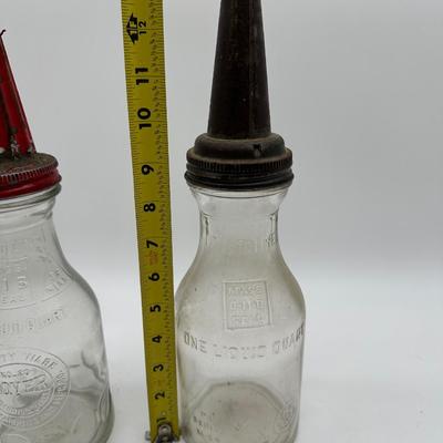 Pair of Antique Glass Oil Bottles w/ Original Pour Spouts