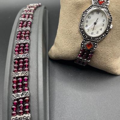 1980s vintage garnet bead watch and bracelet