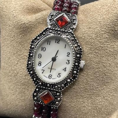 1980s vintage garnet bead watch and bracelet