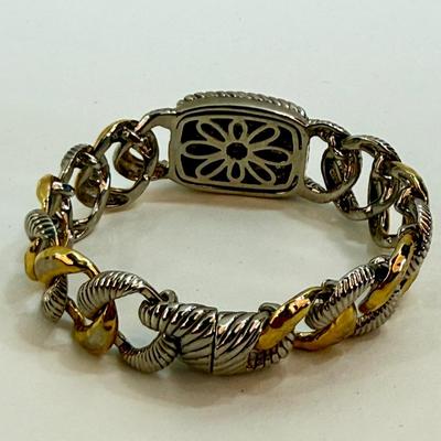 Sale Photo Thumbnail #181: In good used condition. Similar to a Brighton two-tone weave chain ID bracelet.