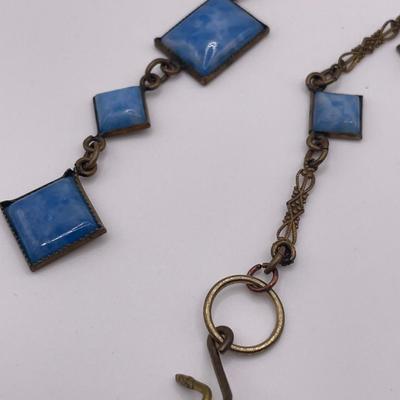 1920s art deco Czech blue glass & brass