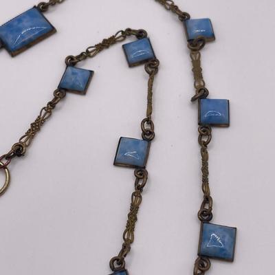 1920s art deco Czech blue glass & brass