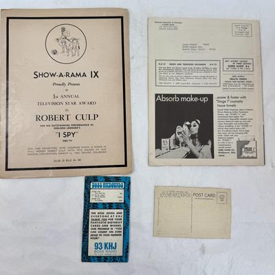 Sale Photo Thumbnail #245: In good vintage condition.
The image displays a collection of vintage entertainment industry memorabilia, including: 
A copy of The Hollywood Reporter newspaper from February 10, 1966, with headlines like "CBS MANAGEMENT IS REALIGNED" and "Paramount Stock