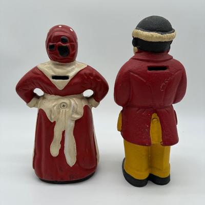 Antique Cast Iron Coin Banks – Pair (Man w/ Hat & Woman Figure)