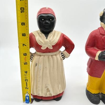 Antique Cast Iron Coin Banks – Pair (Man w/ Hat & Woman Figure)