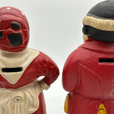 Antique Cast Iron Coin Banks – Pair (Man w/ Hat & Woman Figure)