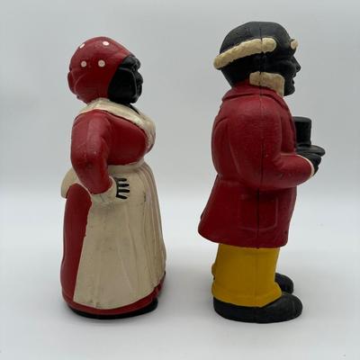 Antique Cast Iron Coin Banks – Pair (Man w/ Hat & Woman Figure)