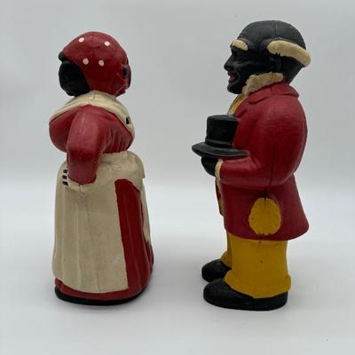Antique Cast Iron Coin Banks – Pair (Man w/ Hat & Woman Figure)