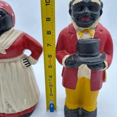 Antique Cast Iron Coin Banks – Pair (Man w/ Hat & Woman Figure)