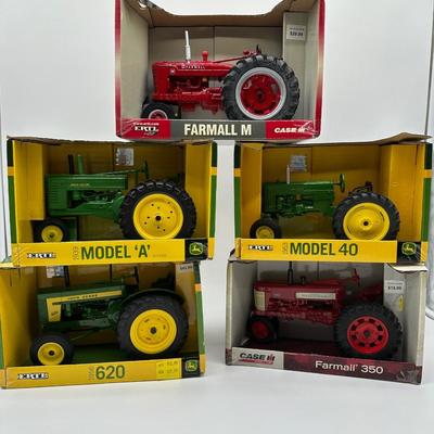 ERTL 1/16 Die-Cast Tractor Lot – John Deere & Farmall (5 Tractors, Boxed)
