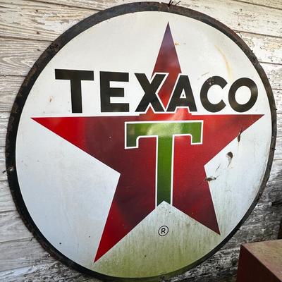 Vintage Texaco Porcelain Gas Station Sign – Large Round Star Logo