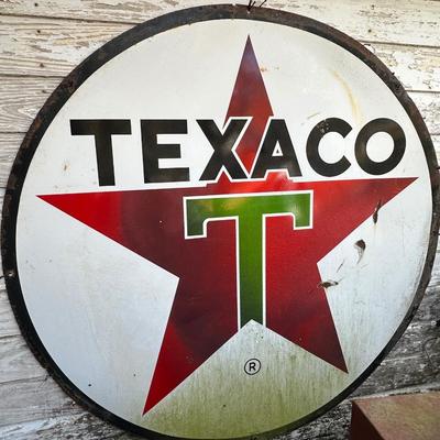 Vintage Texaco Porcelain Gas Station Sign – Large Round Star Logo