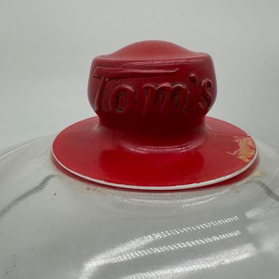 Vintage Tom’s Peanut Butter Sandwiches Glass Display Jar w/ Red Lid