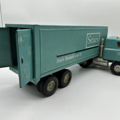 Vintage Sears Pressed Steel Semi Truck w/ Box Trailer – International Cab