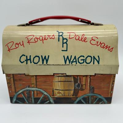 Vintage Roy Rogers & Dale Evans “Chow Wagon” Metal Lunchbox w/ Thermos