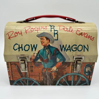Vintage Roy Rogers & Dale Evans “Chow Wagon” Metal Lunchbox w/ Thermos