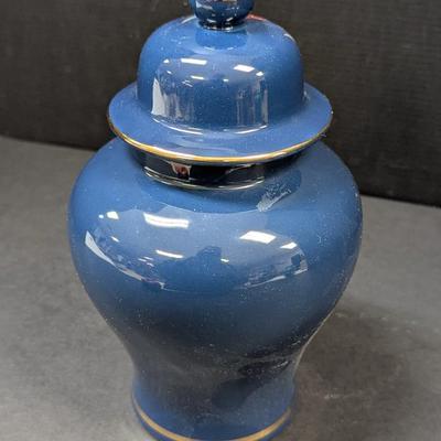 Vintage Fine China Japan Cobalt Blue Gold Iris Pattern Ginger Jar