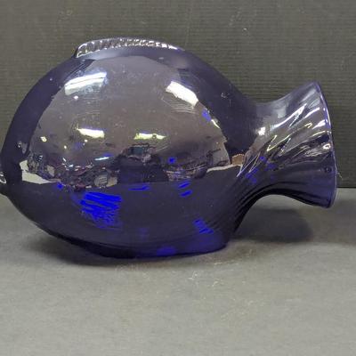 Blue Glass Fish Bowl Vase Centerpiece
