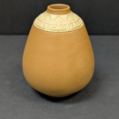 Vintage Japanese Raised Relief Art Pottery Vase With Makers Mark