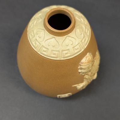 Vintage Japanese Raised Relief Art Pottery Vase With Makers Mark
