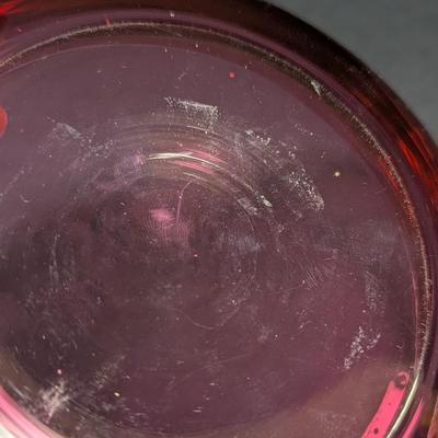 Bohemian Glass Ruby Red Gilded Painted Covered Trinket Candy Dish